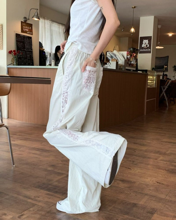 レースラインルーズワイドパンツ H0123