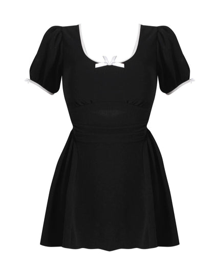 クラシカルパフスリーブスイムドレス H0146